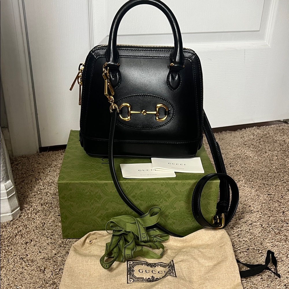 3451 Gucci Horsebit Black Mini Bag with Gold Accents